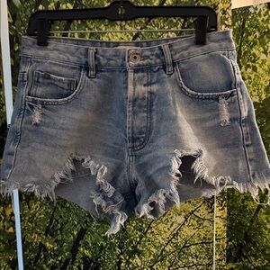 Distressed Denim Blue Jean Shorts